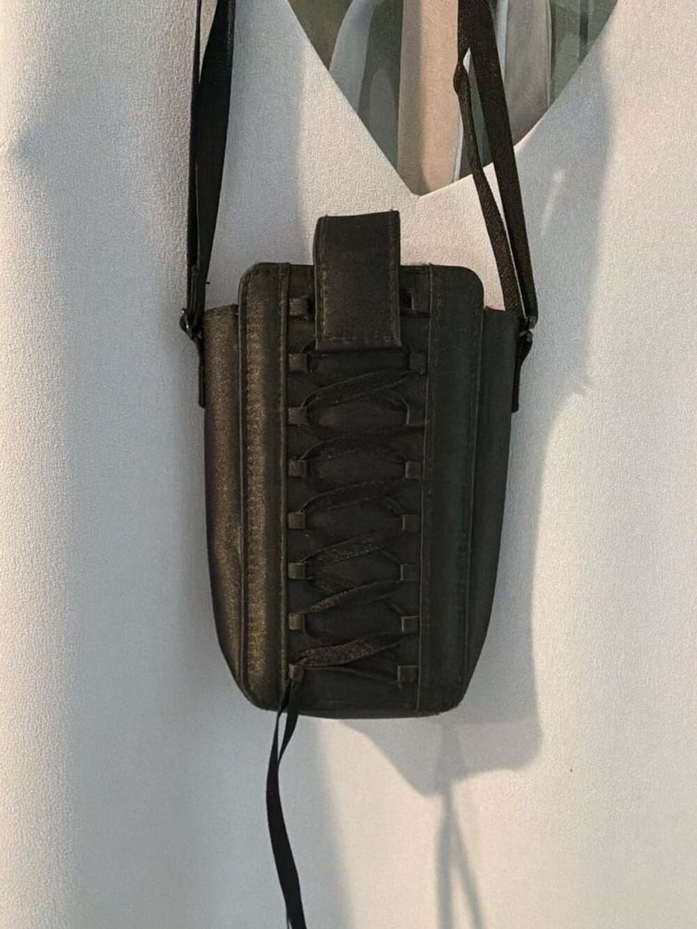 Victoria's Secret Black Corset Lace-Up Crossbody Phone and Card Case Bag